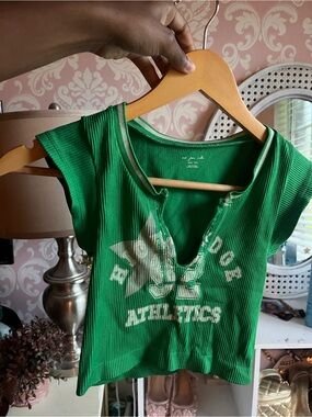 Urban Outfitters Green Ribbed Athletic Crop Top